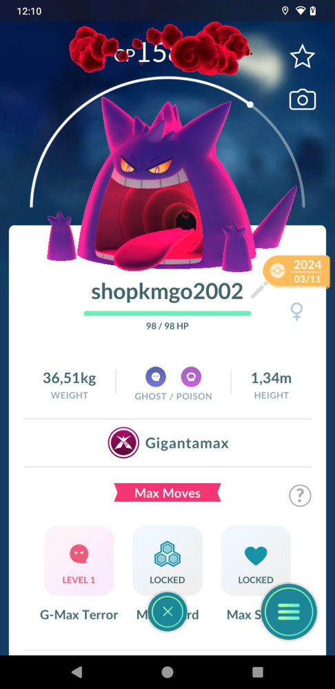 Gengar Gigantamax ( non shiny) - 20k SD