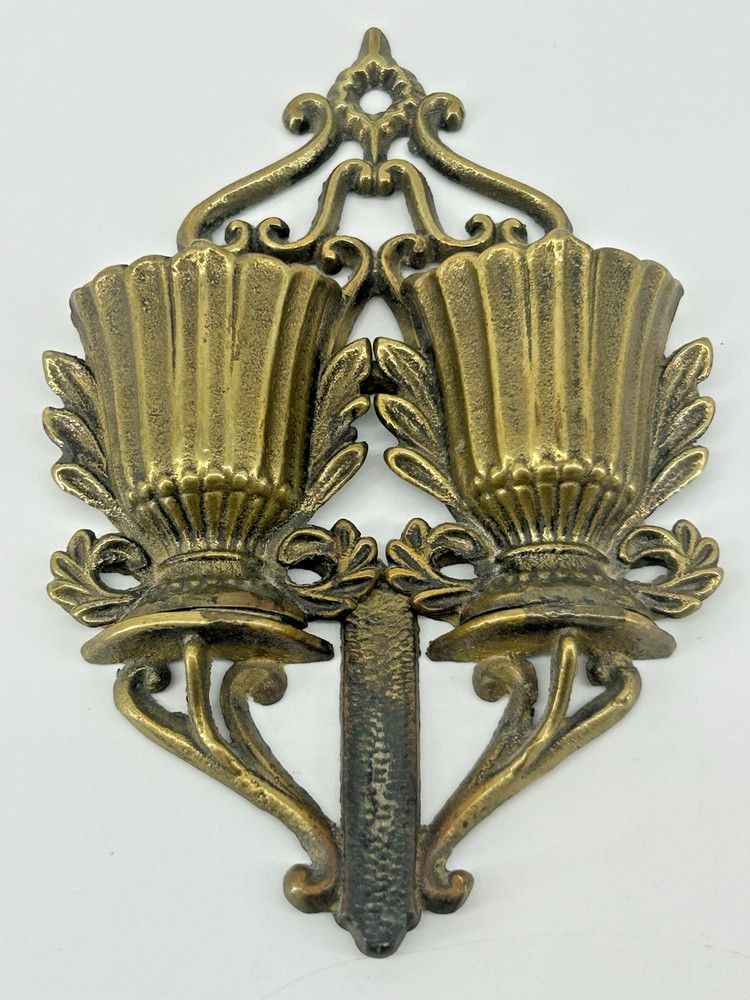 Vintage Antique Solid Brass Leaf Pattern Wall Match Safe Holder Decorative Neat!
