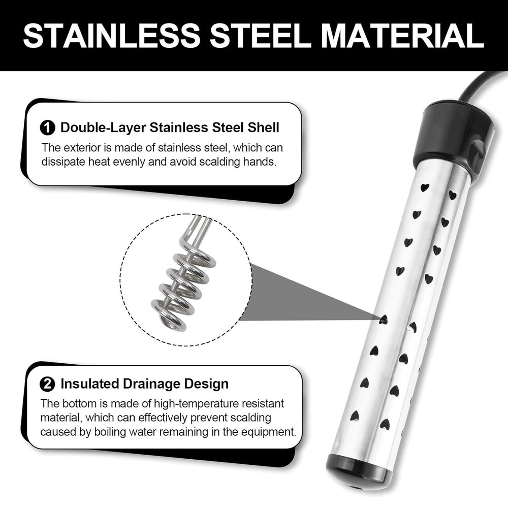 2000W Stainless Steel Water Heater with Digital Thermometer Portable Bath Poo...