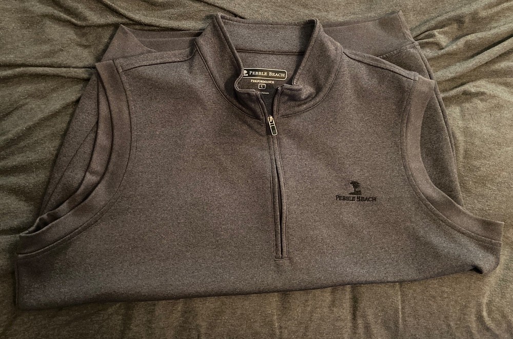 Pebble Beach Performance Golf Vest Mens Large 1/2 Zip Collared Gray Pullover