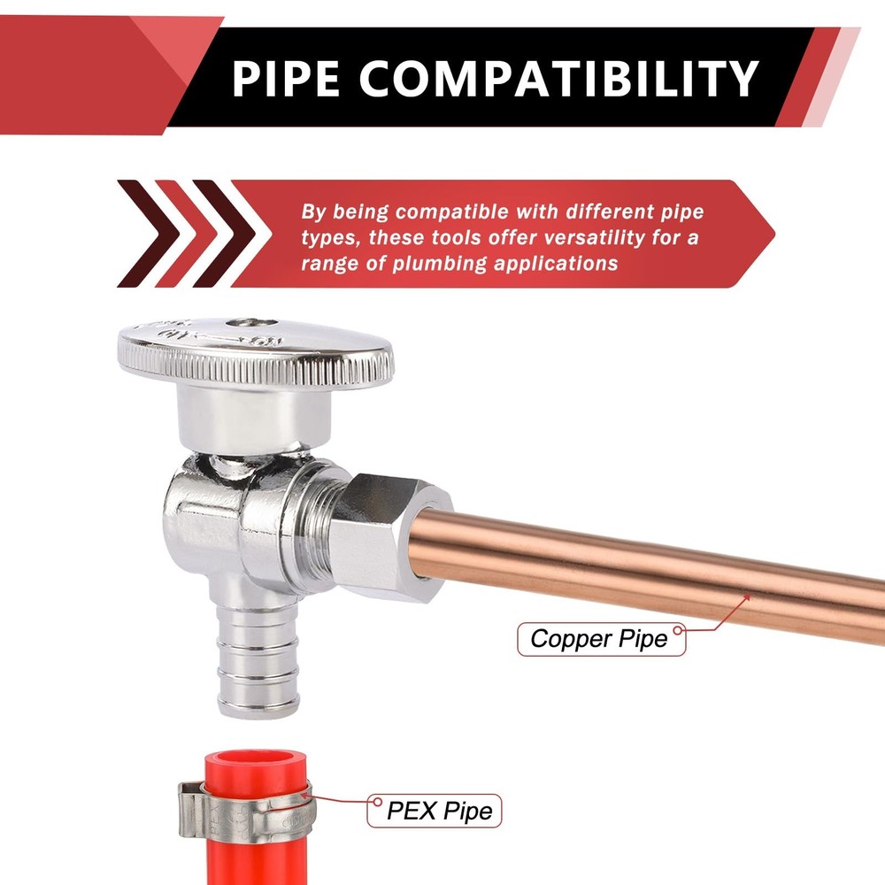 (Pack of 5) 1/4 Turn Angle Stop Valve 3/8" OD Compression x 1/2" Pex Chrome P...