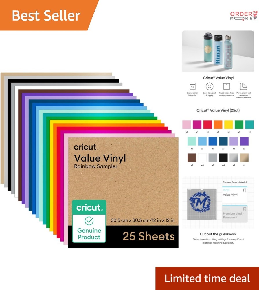 Permanent Vinyl Rainbow Sampler 25 Sheets 12x12 Ideal for Craft DIY Projects