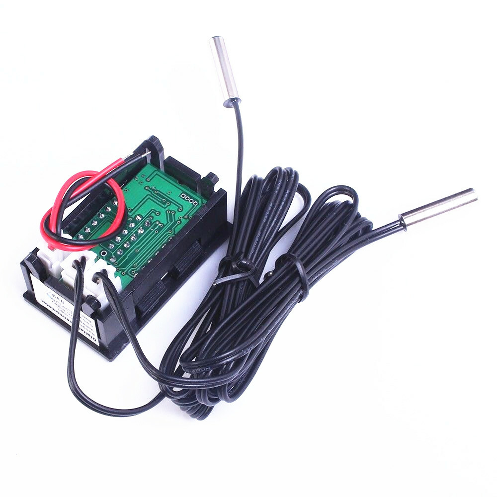DC 4-28V Digital Temperature Sensor NTC Metal Probe Dual LED Display Thermometer