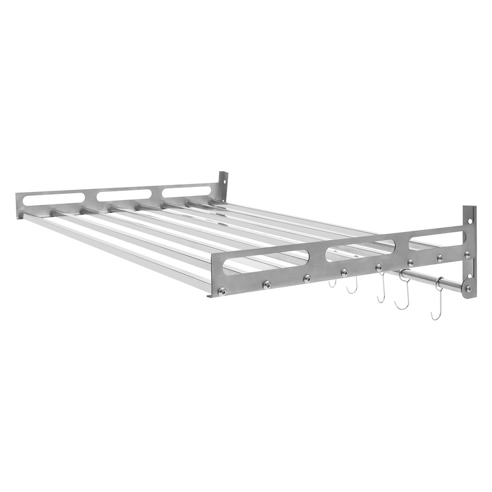 Wall Mount Microwave Oven Shelf Kitchen Item Storage Bracket W/12Hooks Stainless