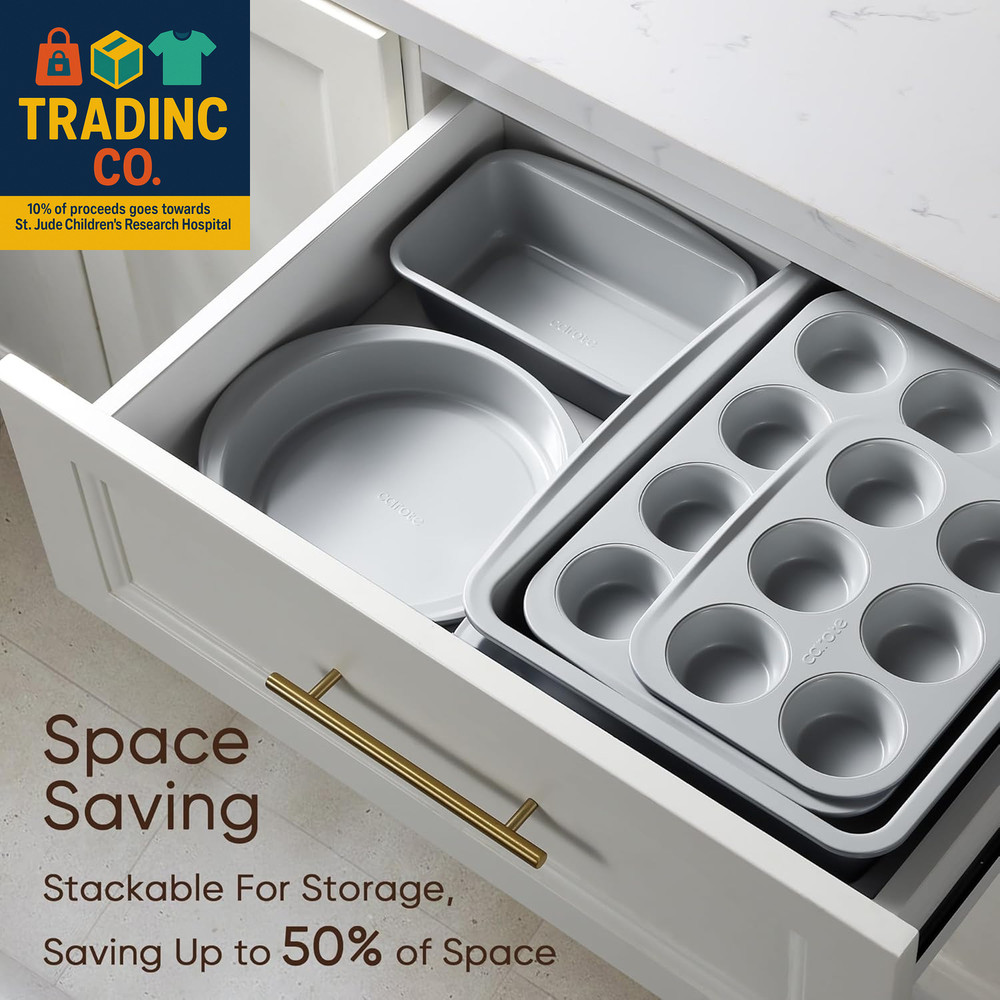 7-Piece Nonstick Stackable Baking Pans Set - Bakeware Sets Including Cookie Shee