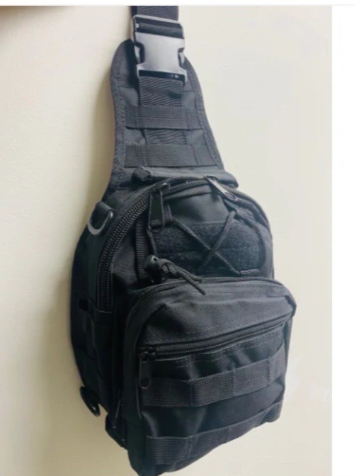 Black Tactical Sling Bag MOLLE Webbing Adjustable Strap Multiple Compartments