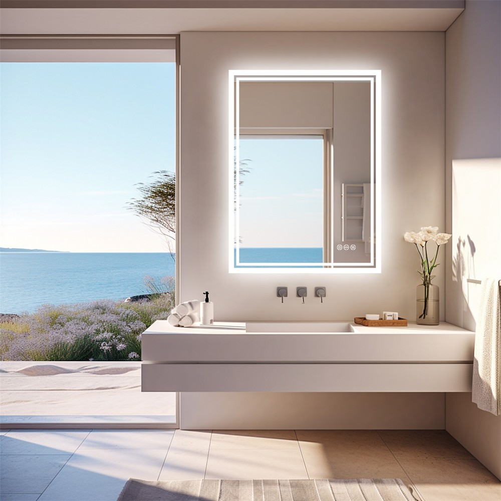 Rectangle Backlit Mirror Illuminated Demister Wall Mount Bathroom IP54 Dimmable