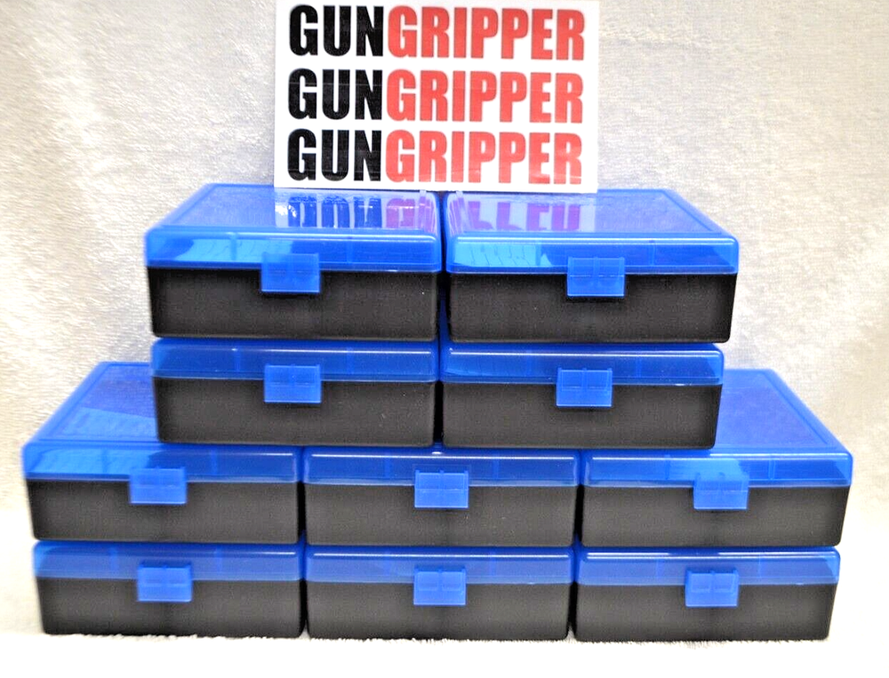 10 x BERRY'S PLASTIC AMMO BOX, BLUE/BLACK 100 Round 357/38 -