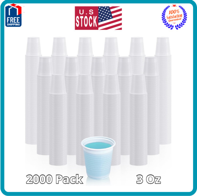 [2000 Pack] 3 oz White Plastic Cups, Disposable Plastic Bathroom Cups, 3 Ounc...