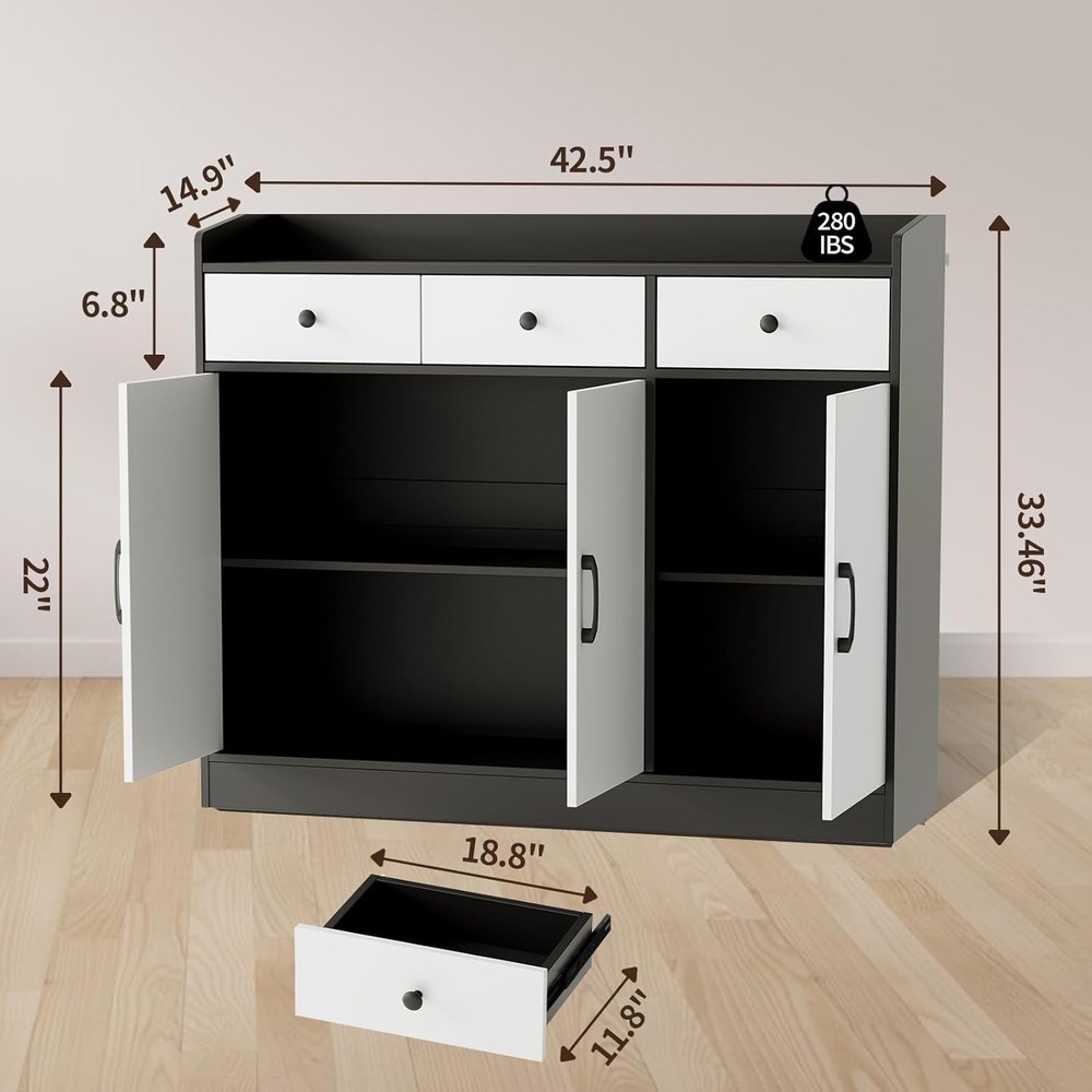 42.5" Sideboard Buffet Cabinet with Storage, Modern Console w Adjustable Shelves
