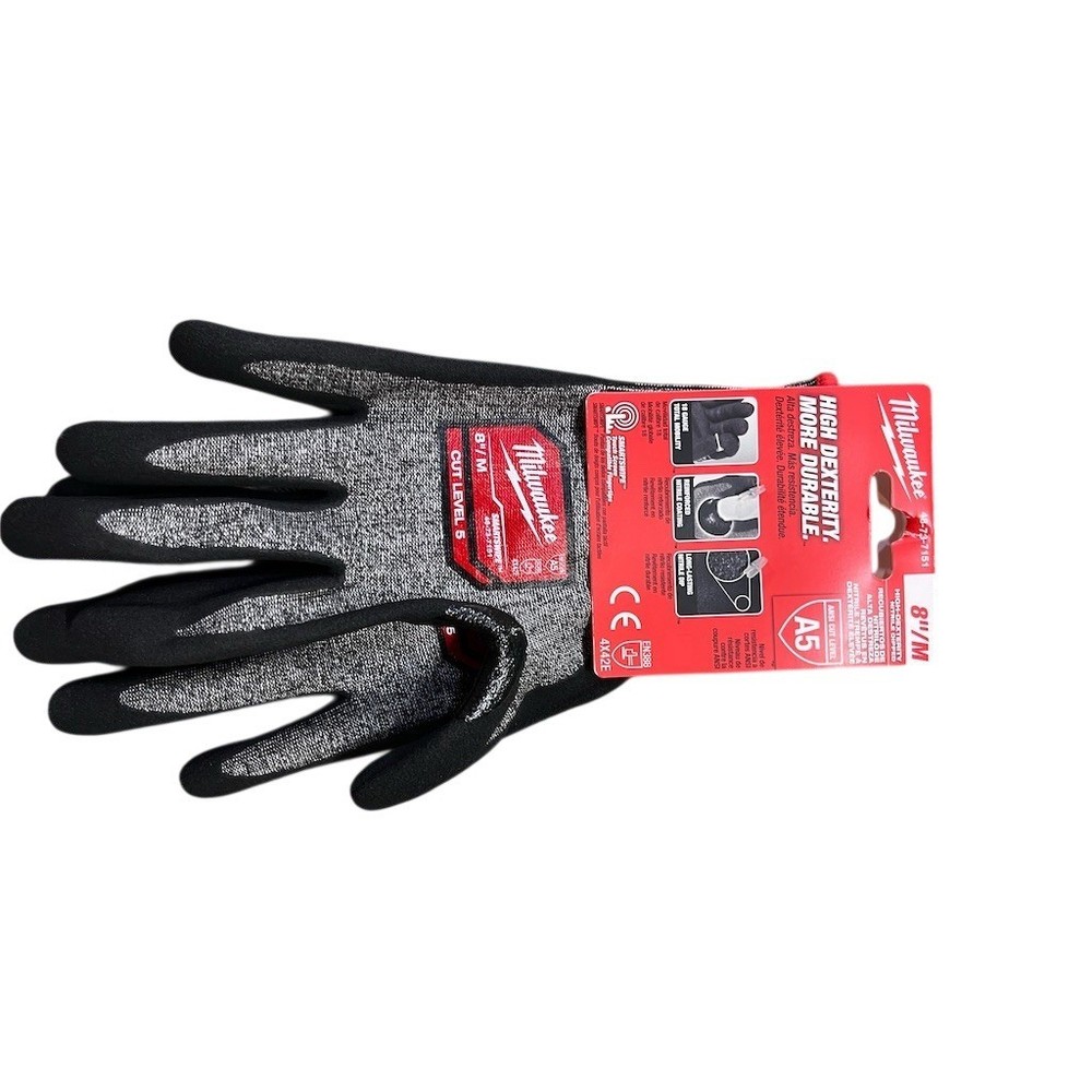 Milwaukee Work Gloves Cut Level A5 High Dexterity Nitrile Dipped Size M