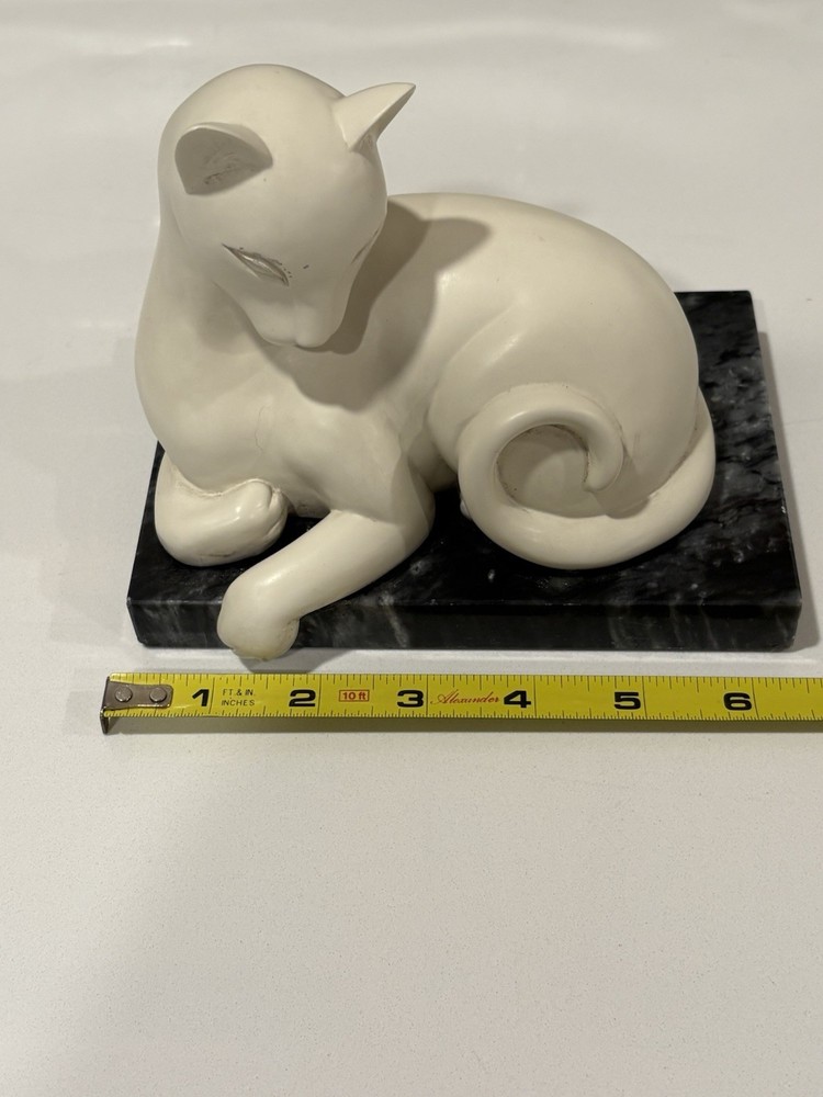 Crowning Touch Art Deco Style White Ceramic Siamese Cat Bookend On Marble Base