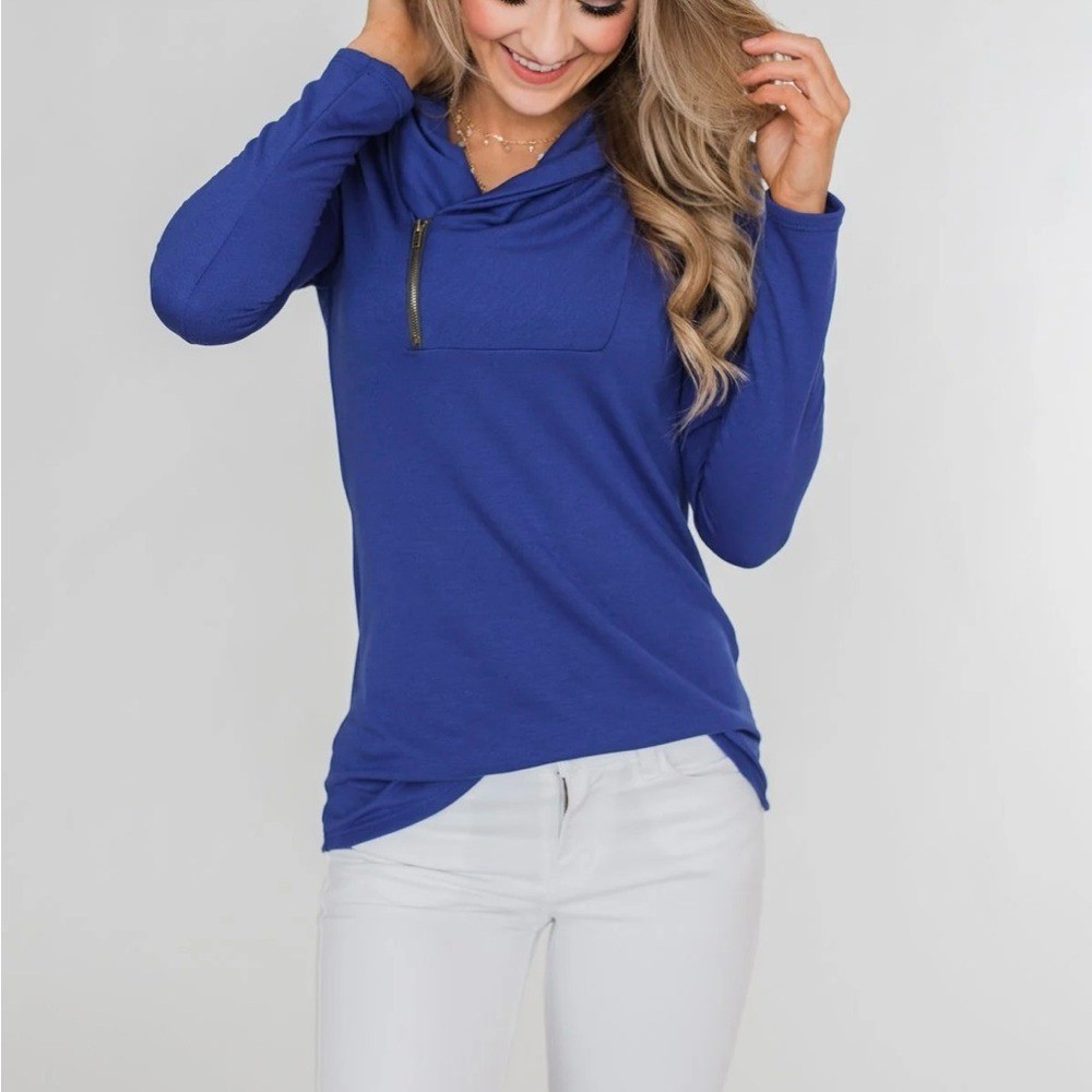 Royal Blue Zipper Pullover Top – Casual Quarter Zip M