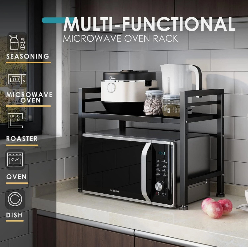Microwave Oven Rack,Expandable,Countertop Stand,Tableware Storage Area,Adjustabl