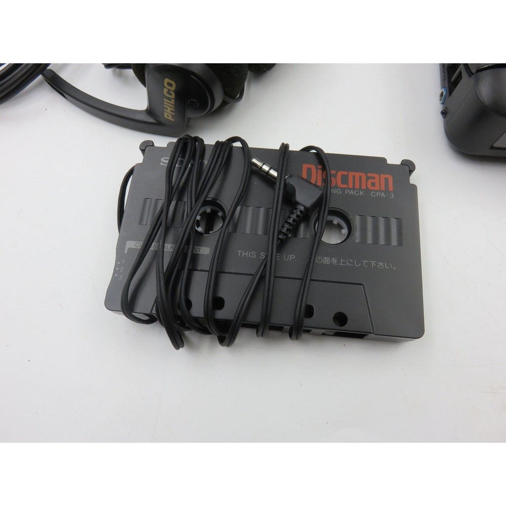 Vtg Sony Discman Portable CD Player Bundle AC Cassette Adapter Case Logic D-2