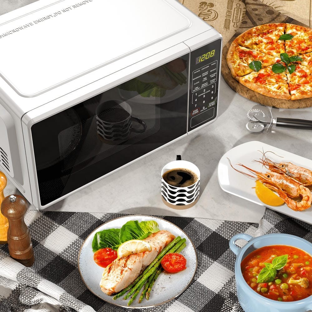 Compact 0.7 Cu Ft 700W Microwave Oven, LED Display, White
