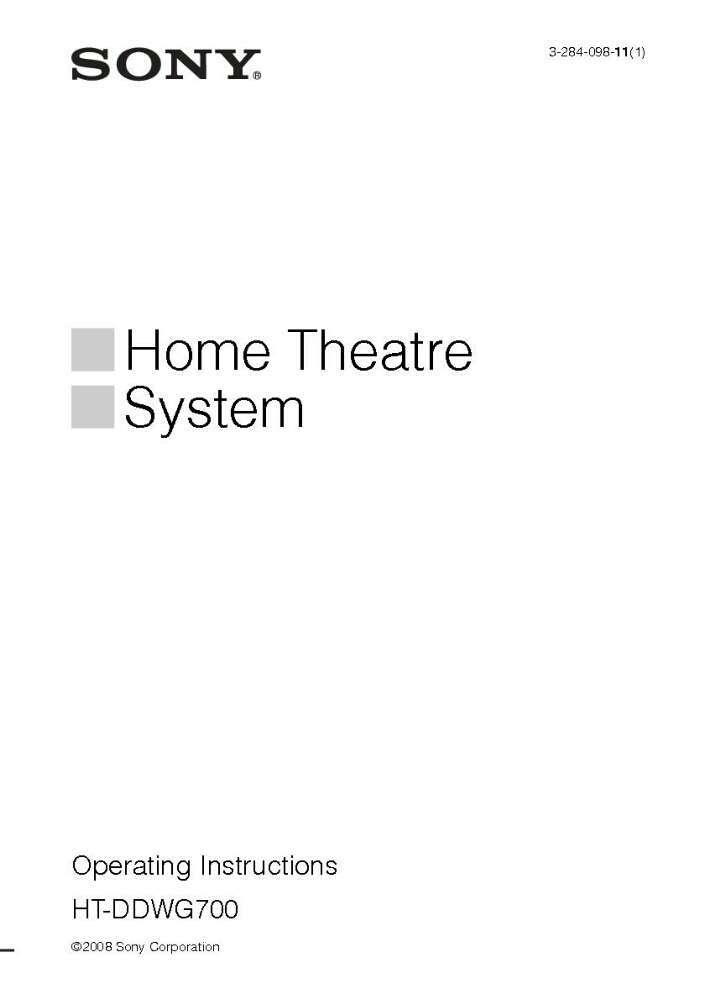 Sony HT-DDWG700 Home Theater System Owners Manual