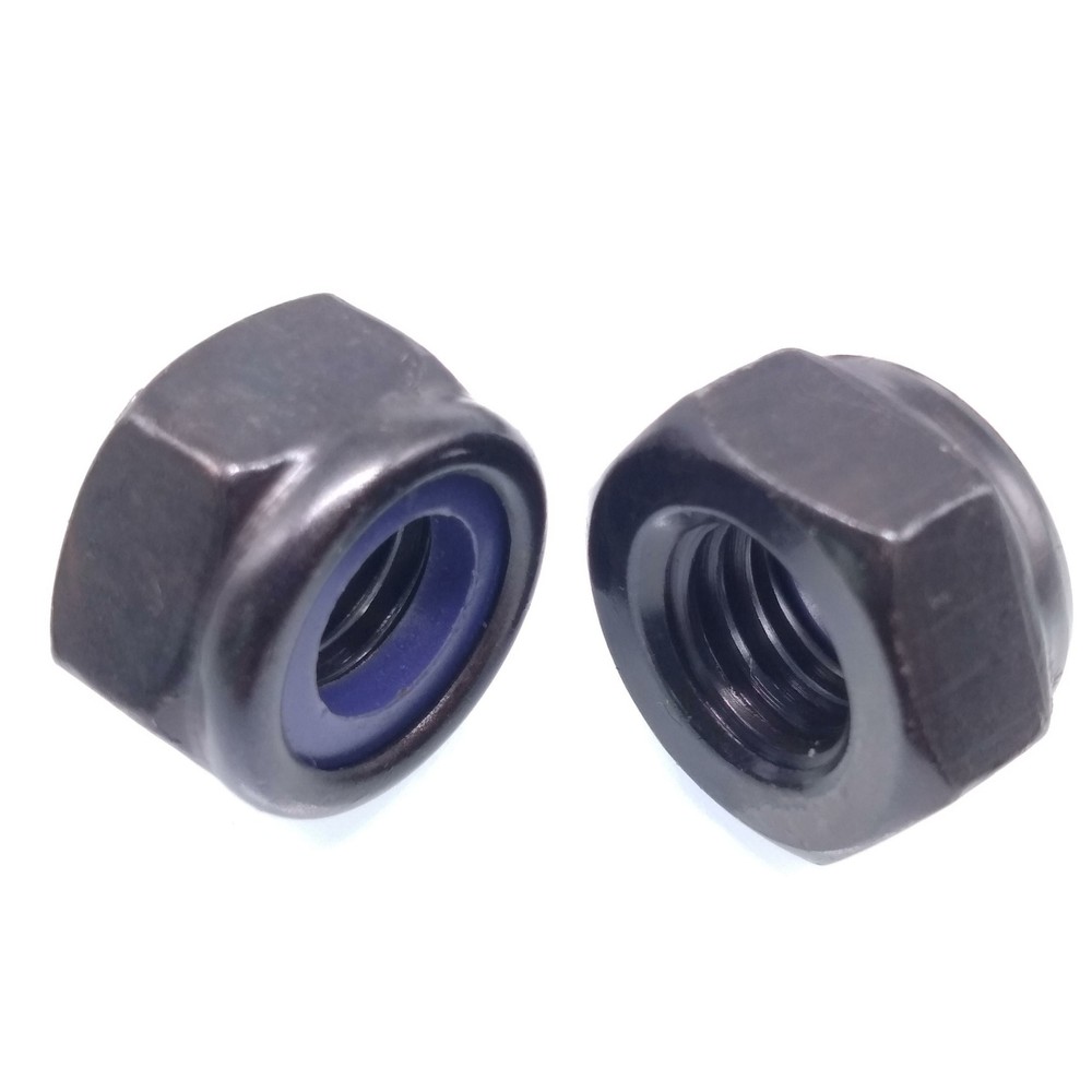 100x M2 x 0.4mm Self-Locking Nylon Insert Hex Nuts Black Carbon Steel