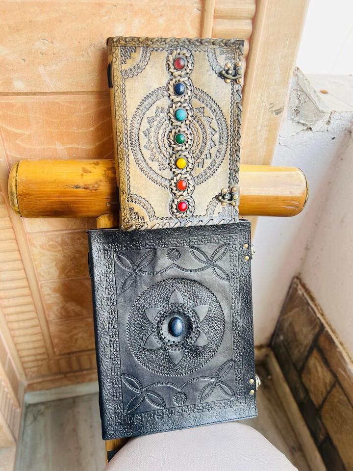 Refined Leather Goat Handmade Leather Journal beautiful Stone