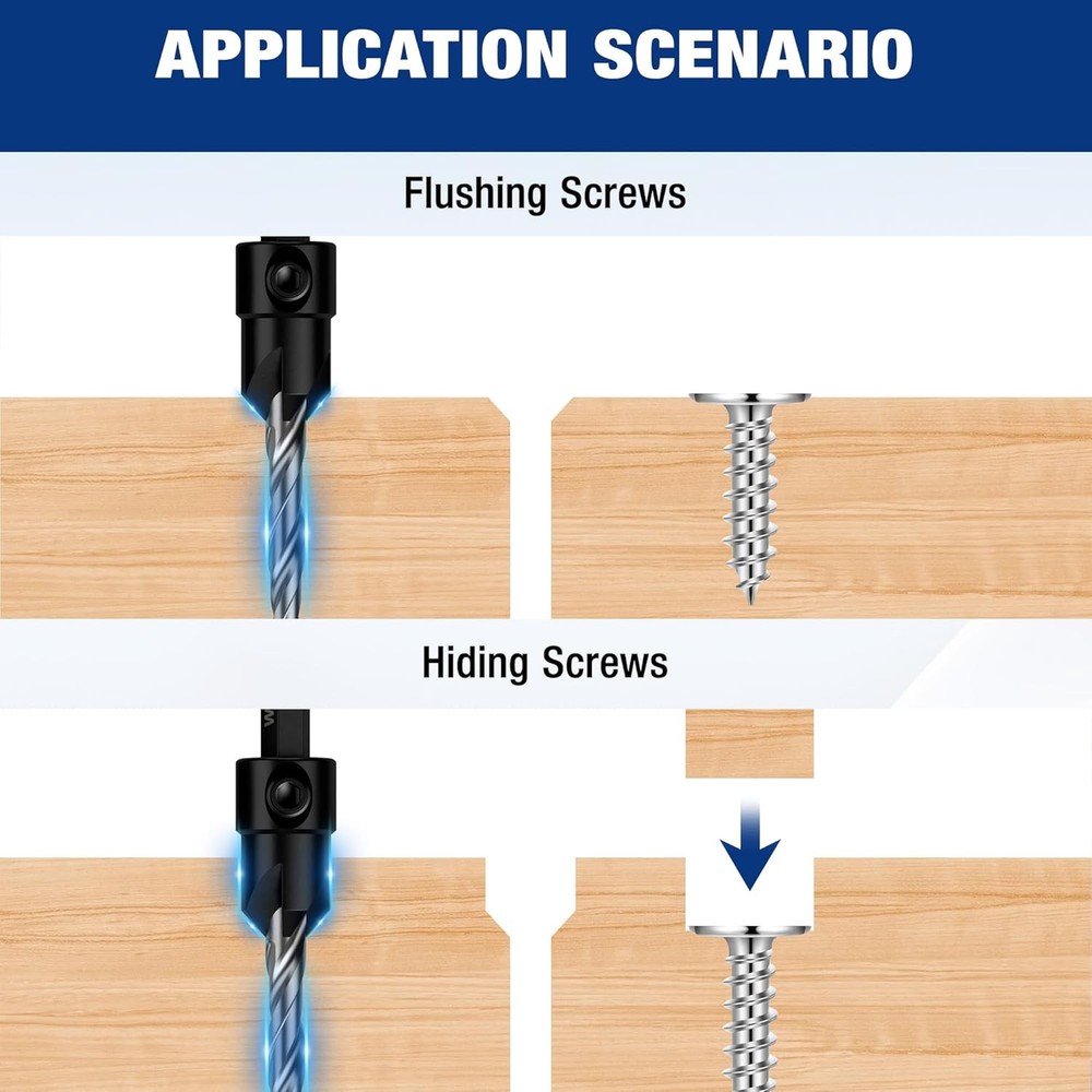 WORKPRO 5PACK HSS Countersink Drill Bit Set Adjustable M2 4-Flute Chamfer Cutter