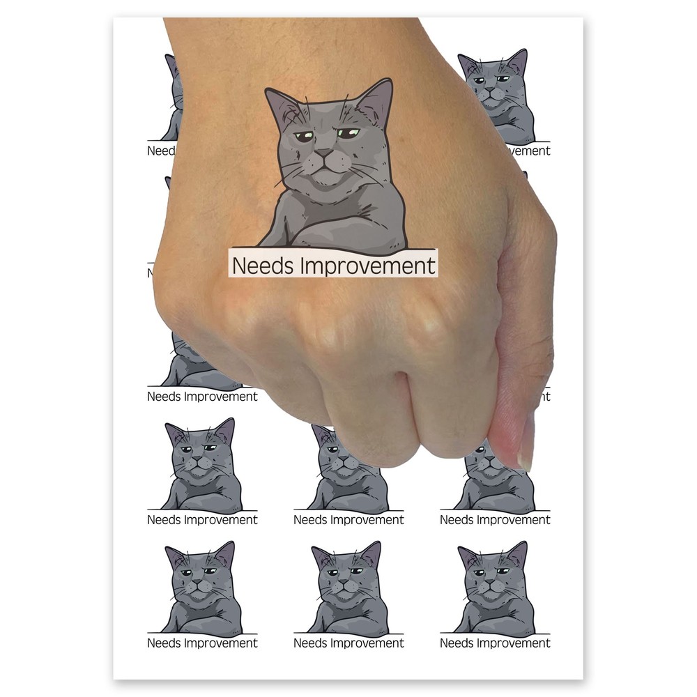 Needs Improvement Russian Blue Cat Condescending Unimpressed Temporary Tattoo
