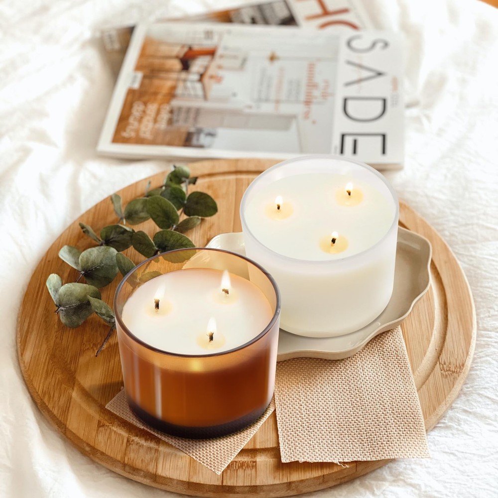 6 PCS 18 oz Thick Candle Jars Making Empty Wood Lids Sample Container Brown Kit