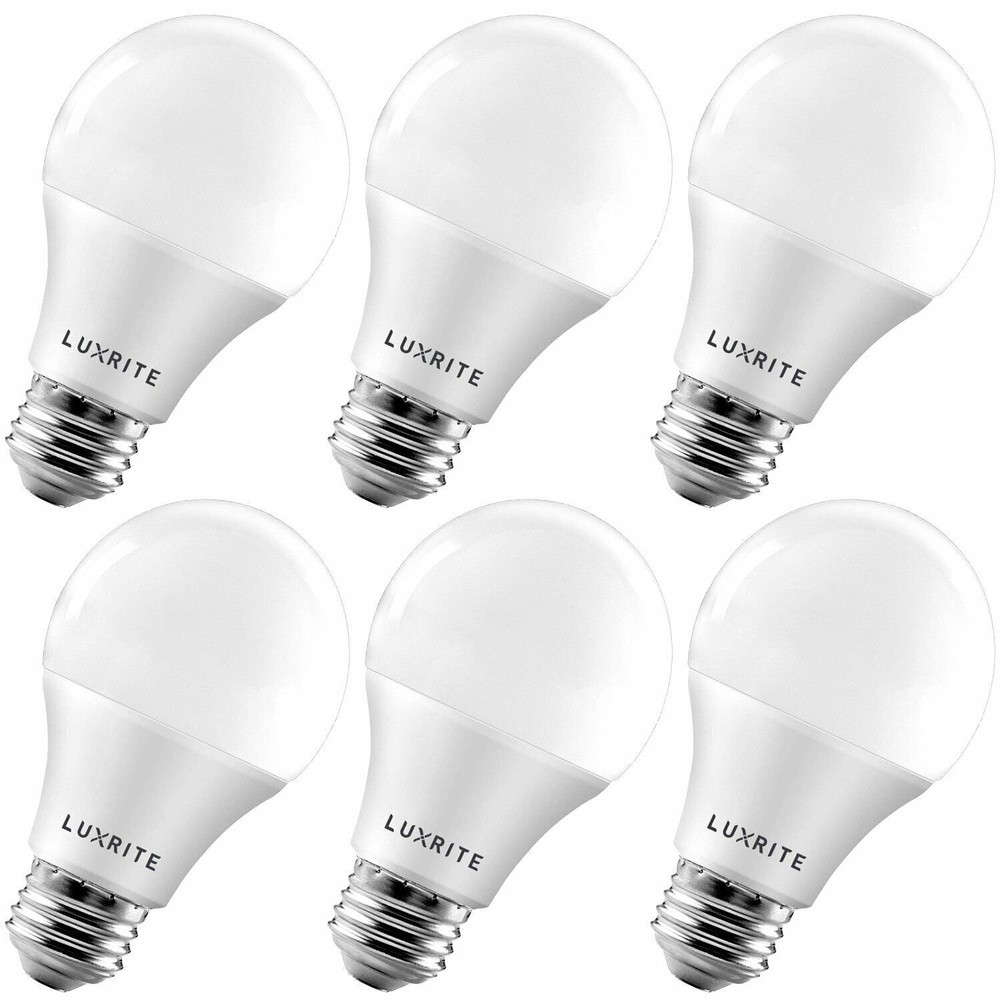 Luxrite A19 LED Bulbs 60W Equivalent Enclosed Fixture Rated 3000K E26 6-Pack