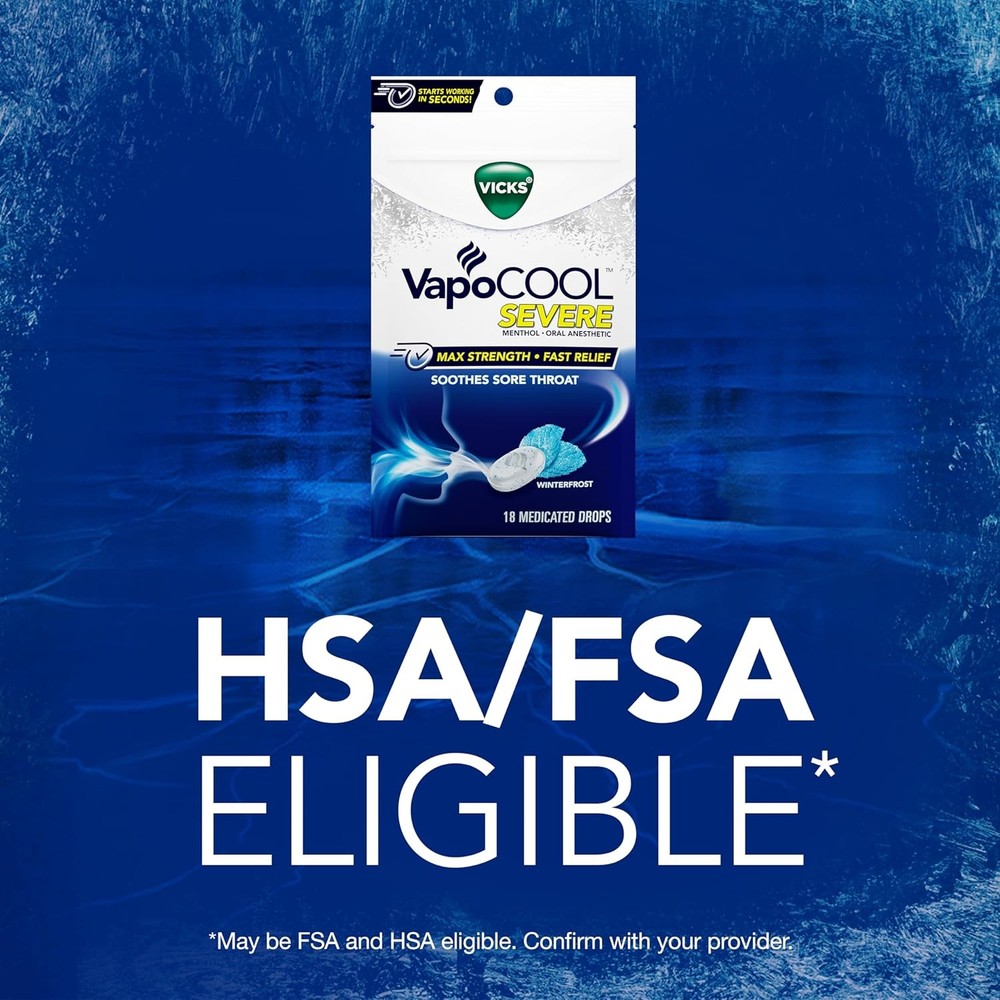 Vicks VapoCool Severe Sore Throat Drops, Max Strength Menthol, Winterfrost Flavo