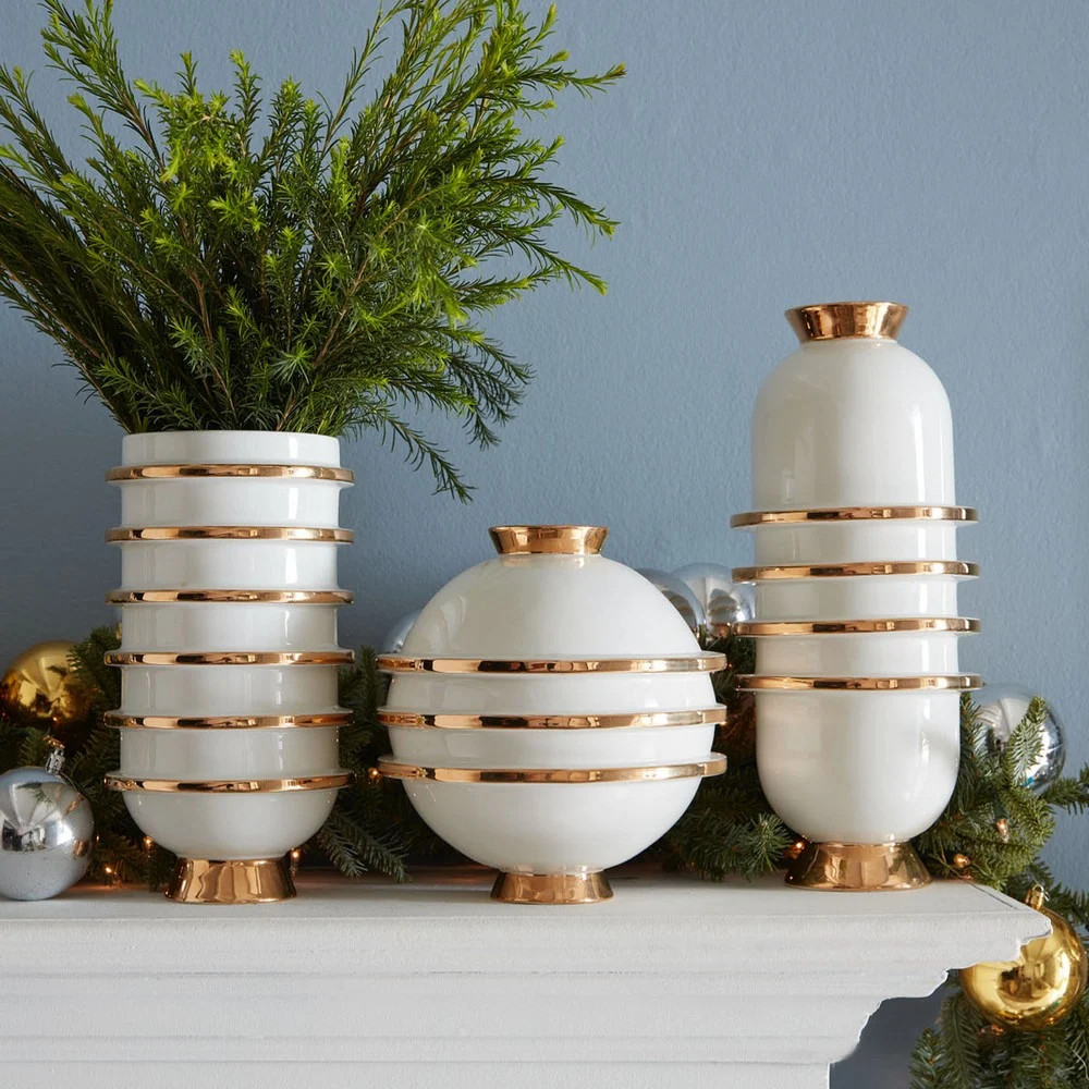 Jonathan Adler Orbit Urn Vase White/Gold