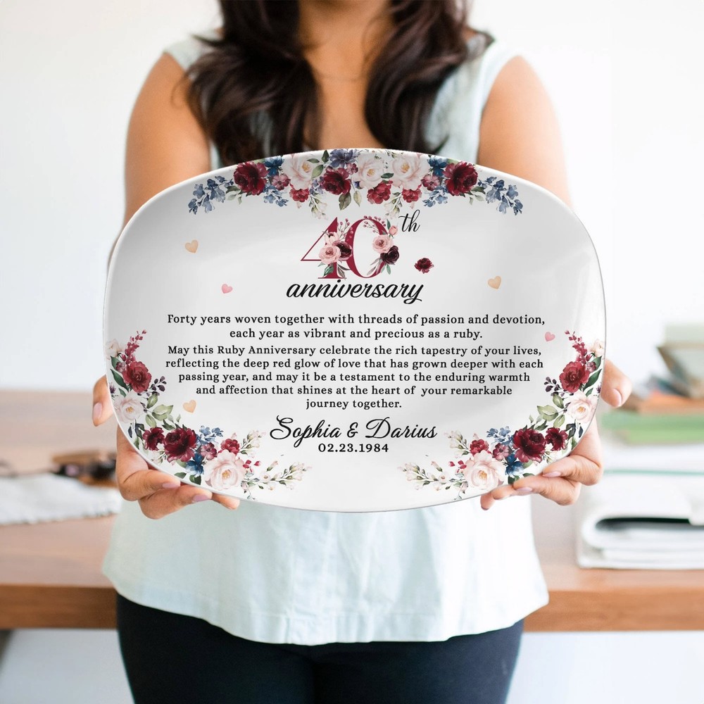 Personalized 40th Anniversary Gift Ruby Wedding Plate 40 Year Platter For Parent