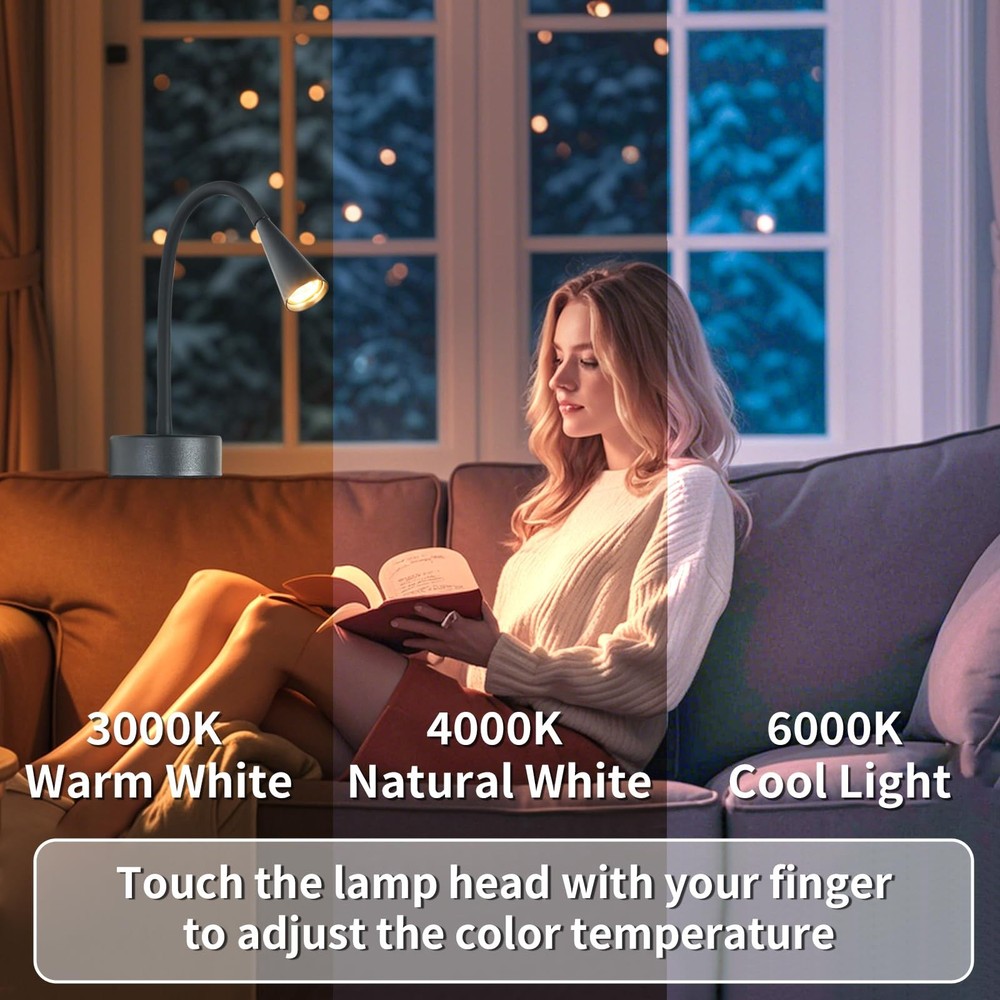 Black Headboard Reading Light, No Drilling Wall Mounted Reading Lights for Be...