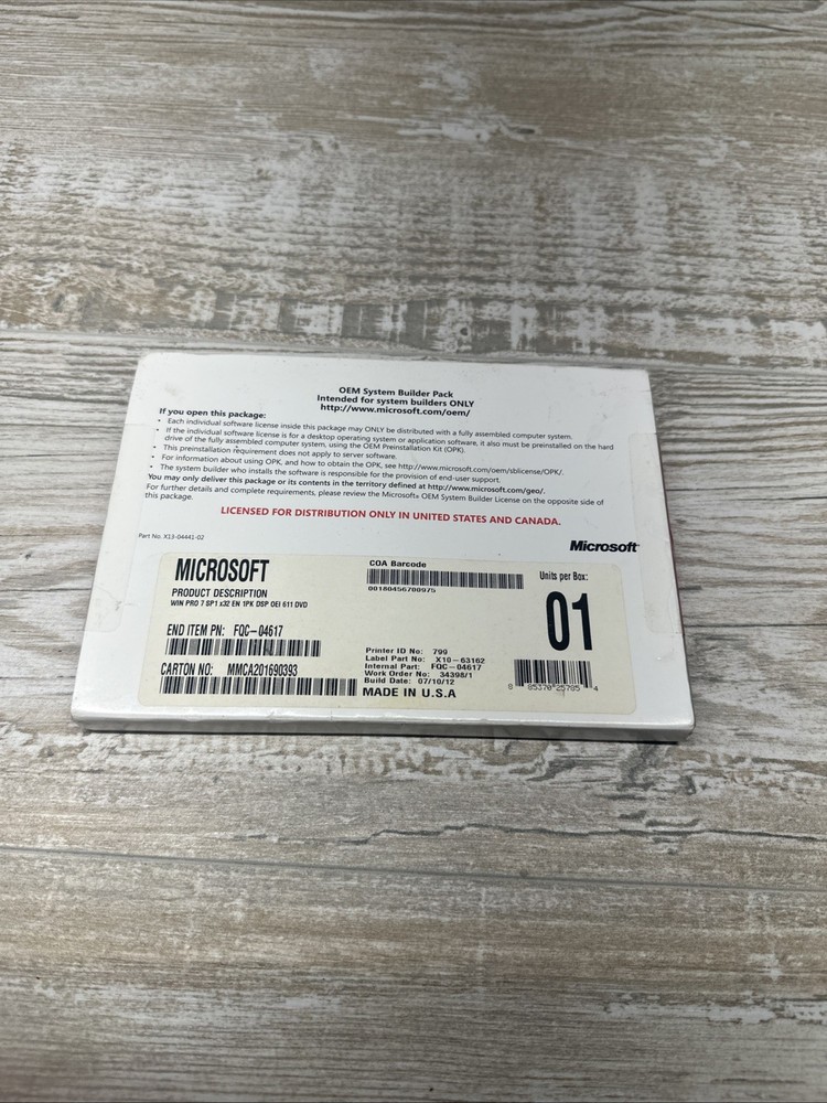 Microsoft Windows 7 Pro Original Hologram DVD 64-bit - OEM Builder Pack