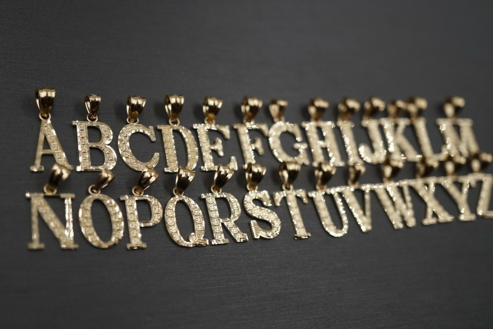10K Solid Yellow Gold 0.75" Diamond Cut Initial Alphabet Letter Charm Pendant.