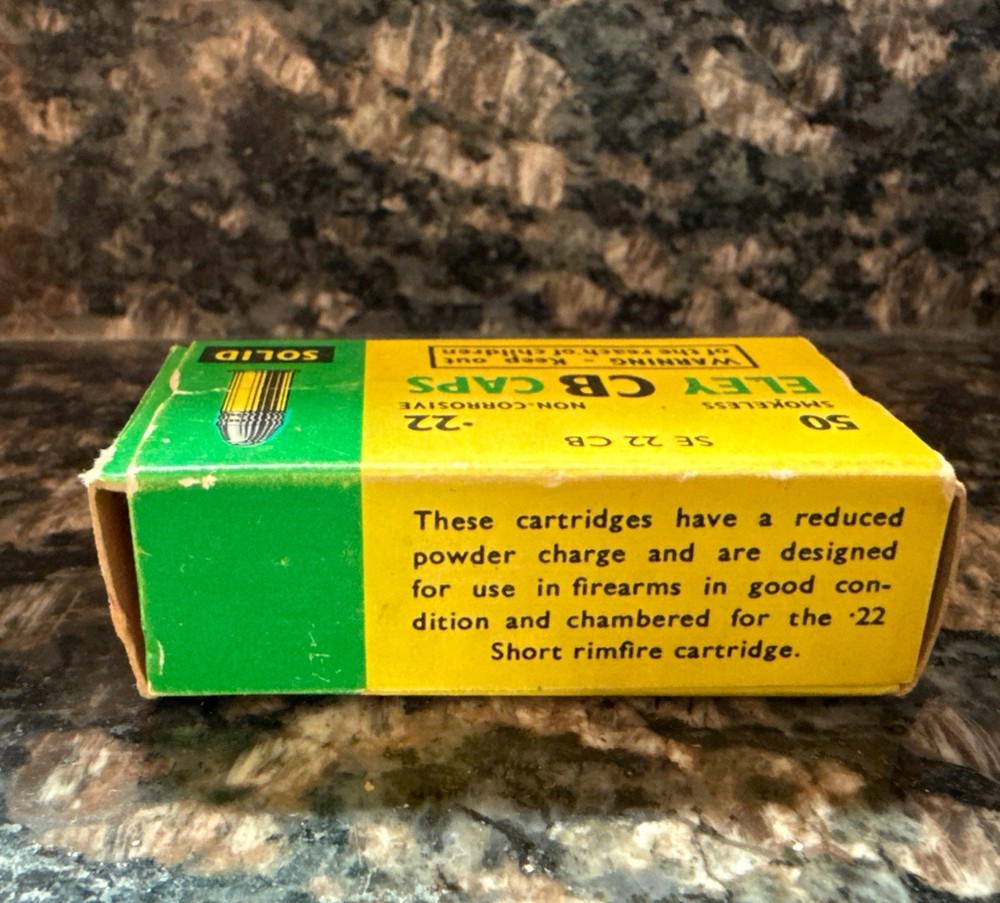 Vintage ELEY CB CAPS 22 Smokless Non Corrosive Solid Ammo Box Empty Good