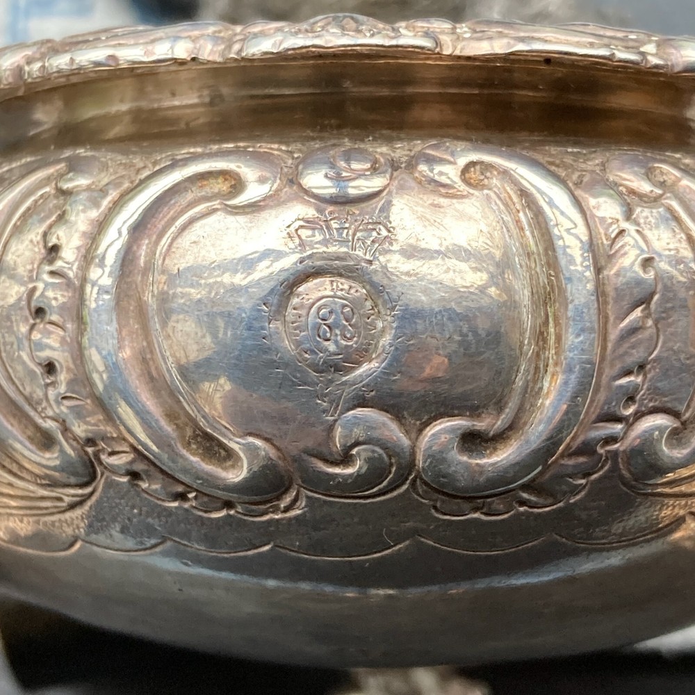 1851 William Mann Sterling Footed Bowl Chinese Man Repousse