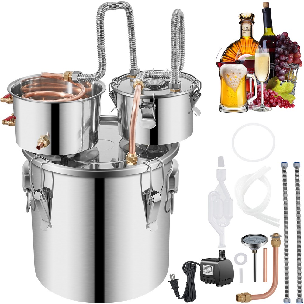 3 Pots 5 Gal Moonshine Still 20L Water Alcohol Distiller Copper Tube