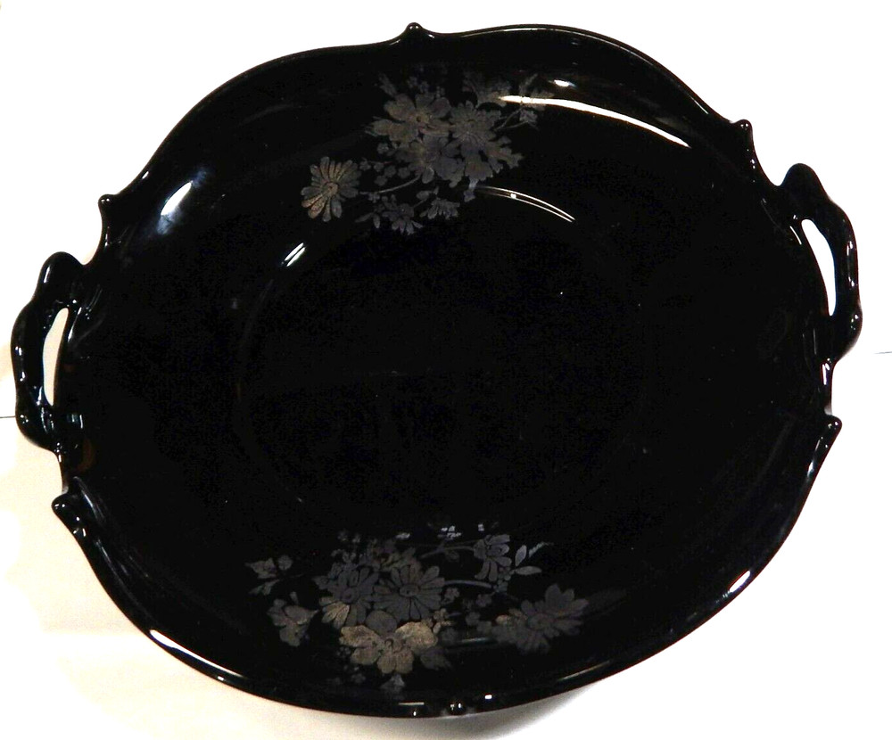 Antique  L.E. Smith MOUNT PLEASANT Black Amethyst Cupped Edge Cake Stand 10"