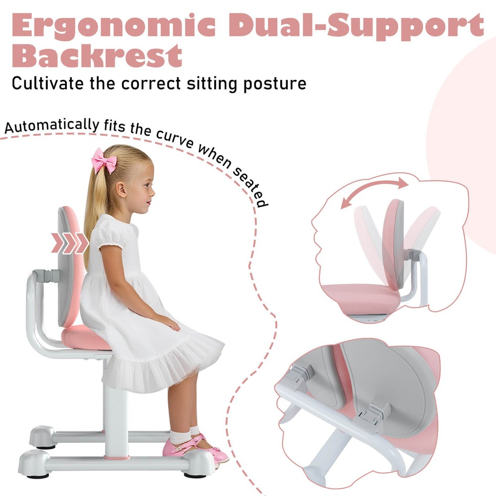 Kids Desk Chair w/Double Back Support Adjustable Height Upholstered Computer