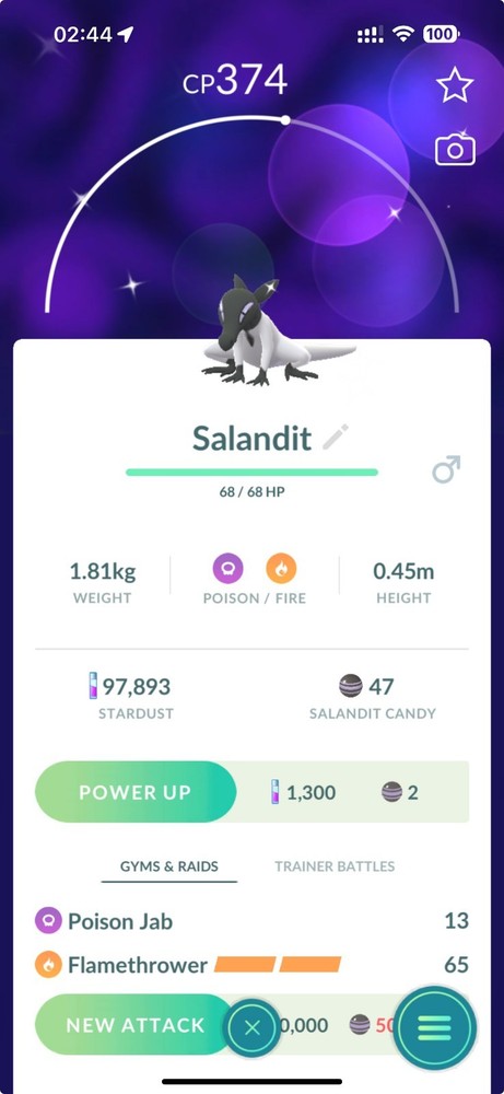 Shiny Salandit MaIe -PTCs - Read Description