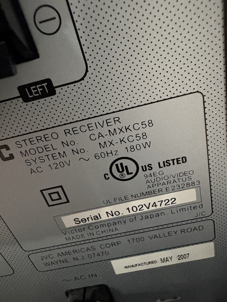 JVC MX-KC58 400W 3CD Compact Component System Black (NO REMOTE)