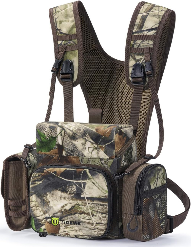 Binocular Harness Chest Pack with MOLLE System, 2 Detachable Pouches, Silent Mag