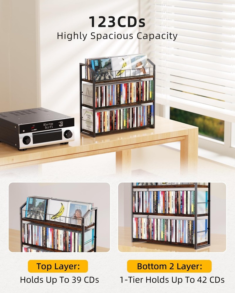 3-Tier CD Holder, CD Storage and Rack for Display, Storage Organizer with Dis...