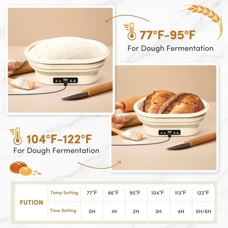 Electric Sourdough Proofing Basket W/ Adjustable Temperature LCD Timer Baking US