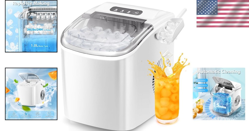 Efficient Portable Ice Machine - 1L Capacity, Automatic Cleanup, Energy-Saving