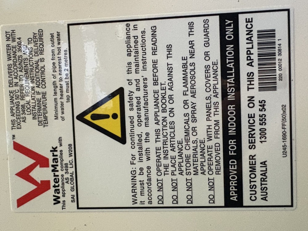 Rinnai INFINITY Internal 28L 50°C Continuous Flow Water Heater PG INF28IL50