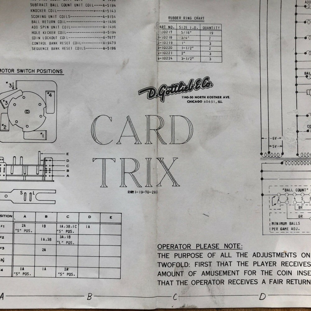 Gottlieb Card trix Pinball Machine Schematic
