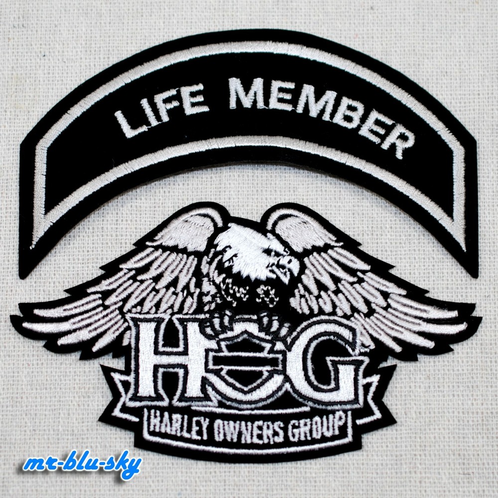 Small Silver Life & Eagle Patch Set ~ Harley Davidson Owners Group HOG