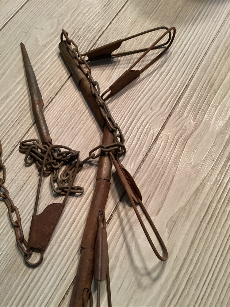 Vtg Metal Chain Link Fish Stringer 9 Snap Loop Clips