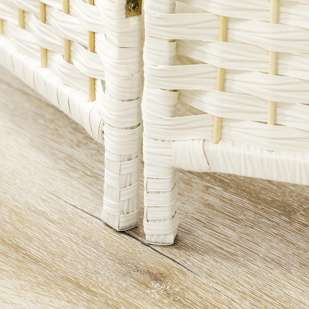 6 Panel Room Divider Hand-Woven Freestanding Partition, White