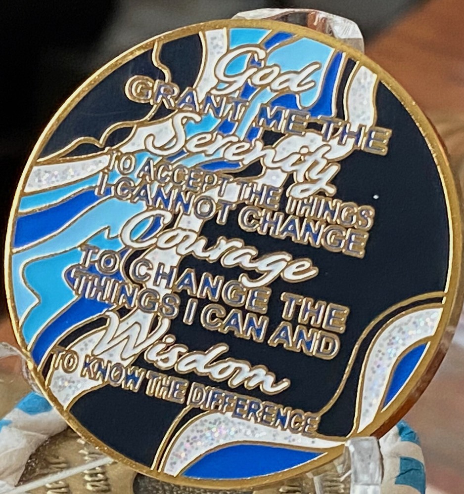 2 Year AA Medallion Elegant Marble Navy Blue Sobriety Chip